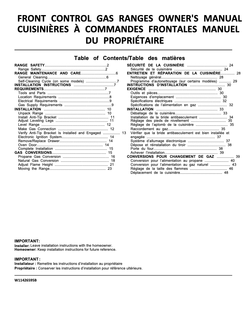 Page 1 de la notice Manuel utilisateur Whirlpool WEG515S0LV