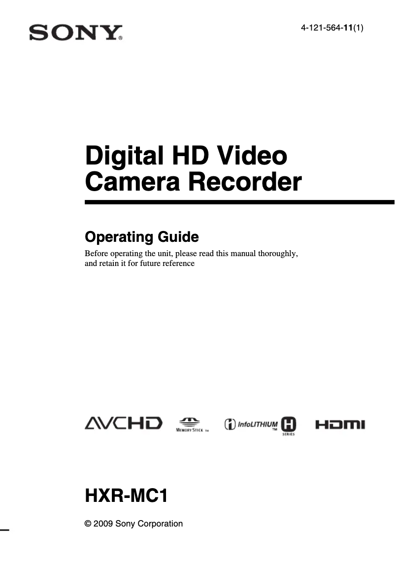 Page 1 de la notice Manuel utilisateur Sony HXR-MC1