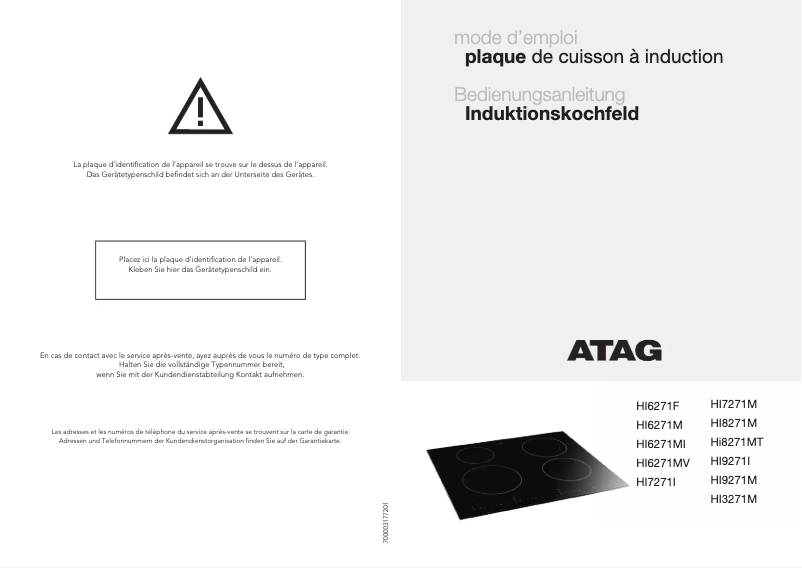 Page 1 de la notice Manuel utilisateur Atag HI9271I