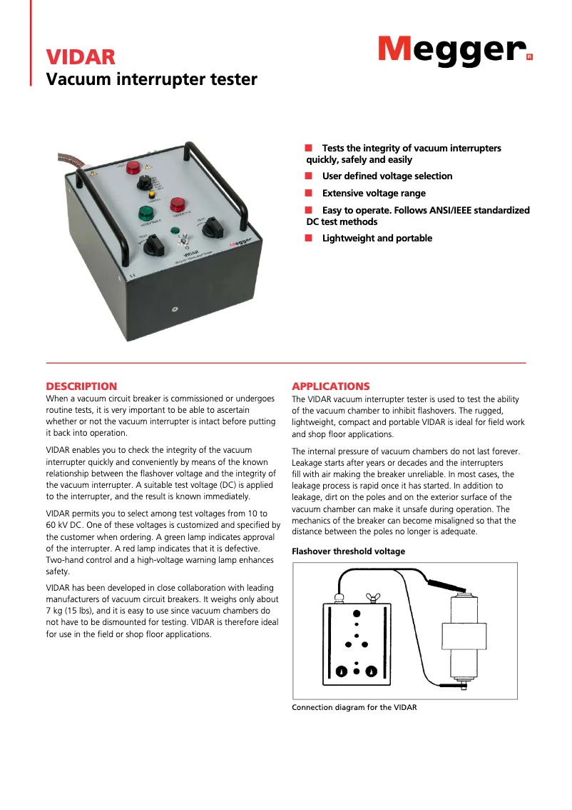 Page 1 de la notice Fiche technique Megger VIDAR