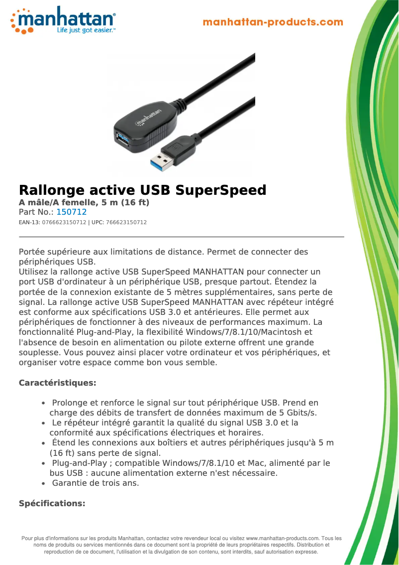 Page 1 de la notice Fiche technique Manhattan 150712