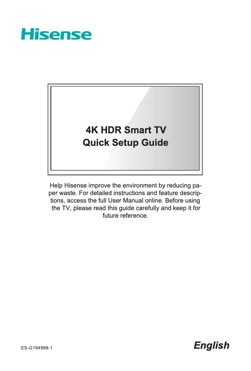 Page 1 de la notice Manuel utilisateur Hisense 50H8G