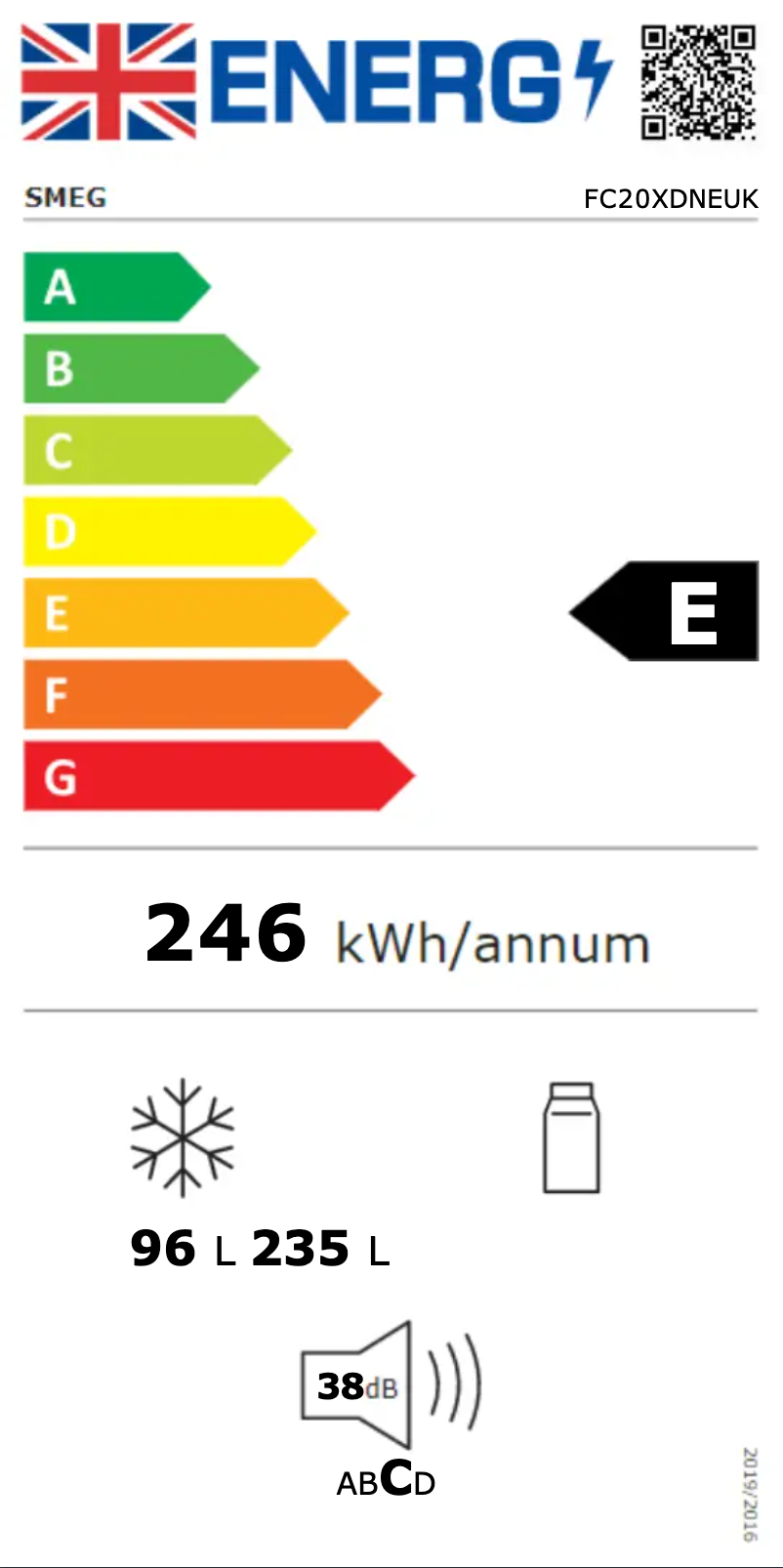 Page 1 de la notice Label énergétique Smeg FC20XDNEUK