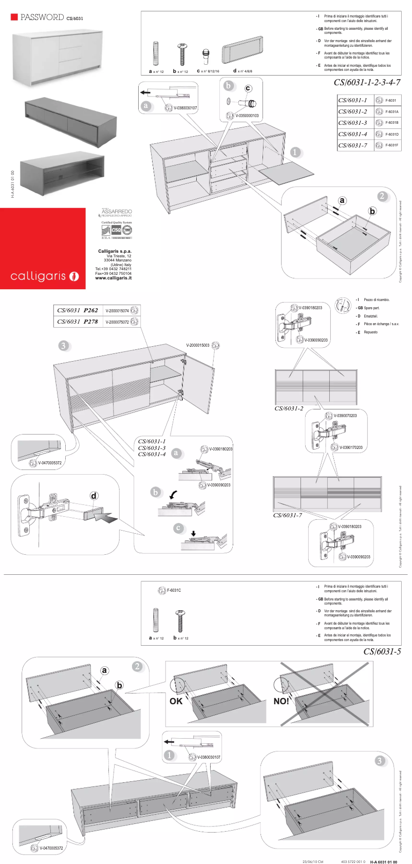 Page n°1 - Manuel utilisateur Calligaris .com PASSWORD