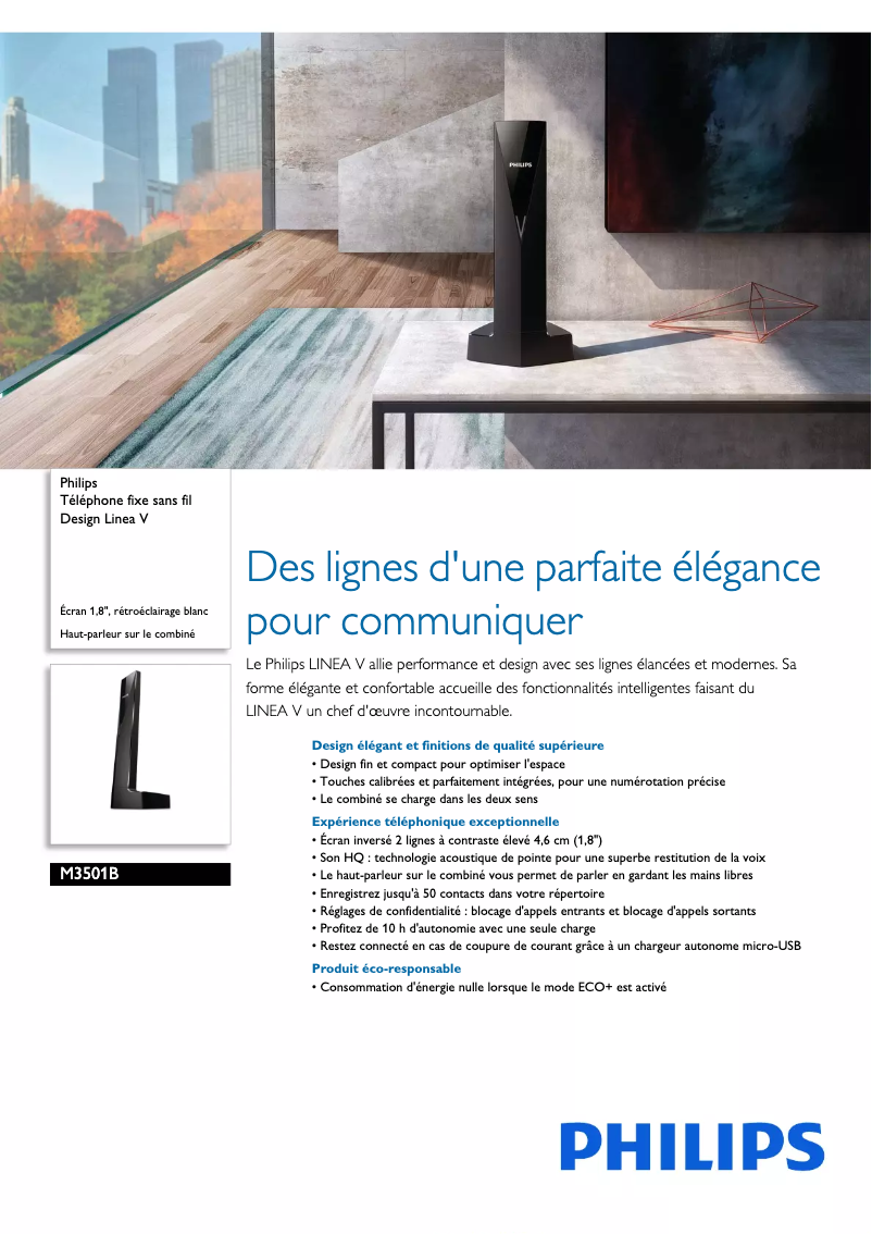 Página 1 del manual Ficha técnica Philips M3501B