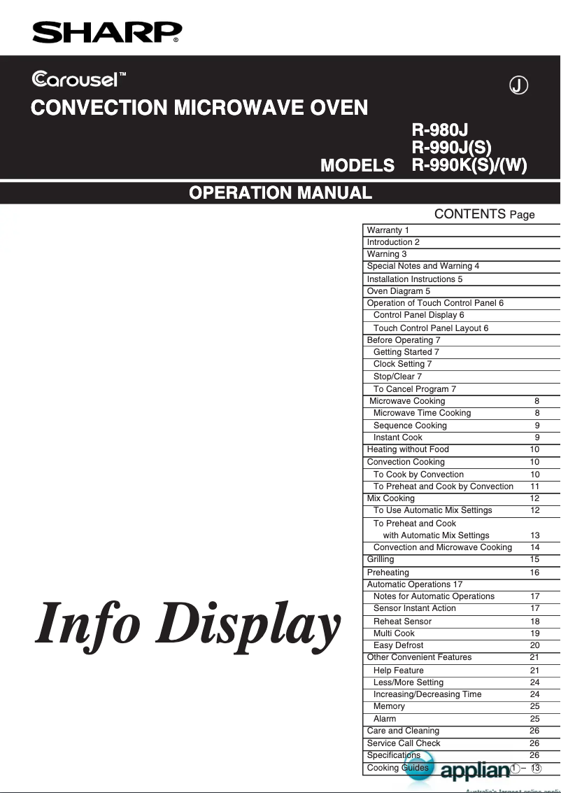Page n°1 - Manuel utilisateur Sharp R-990K