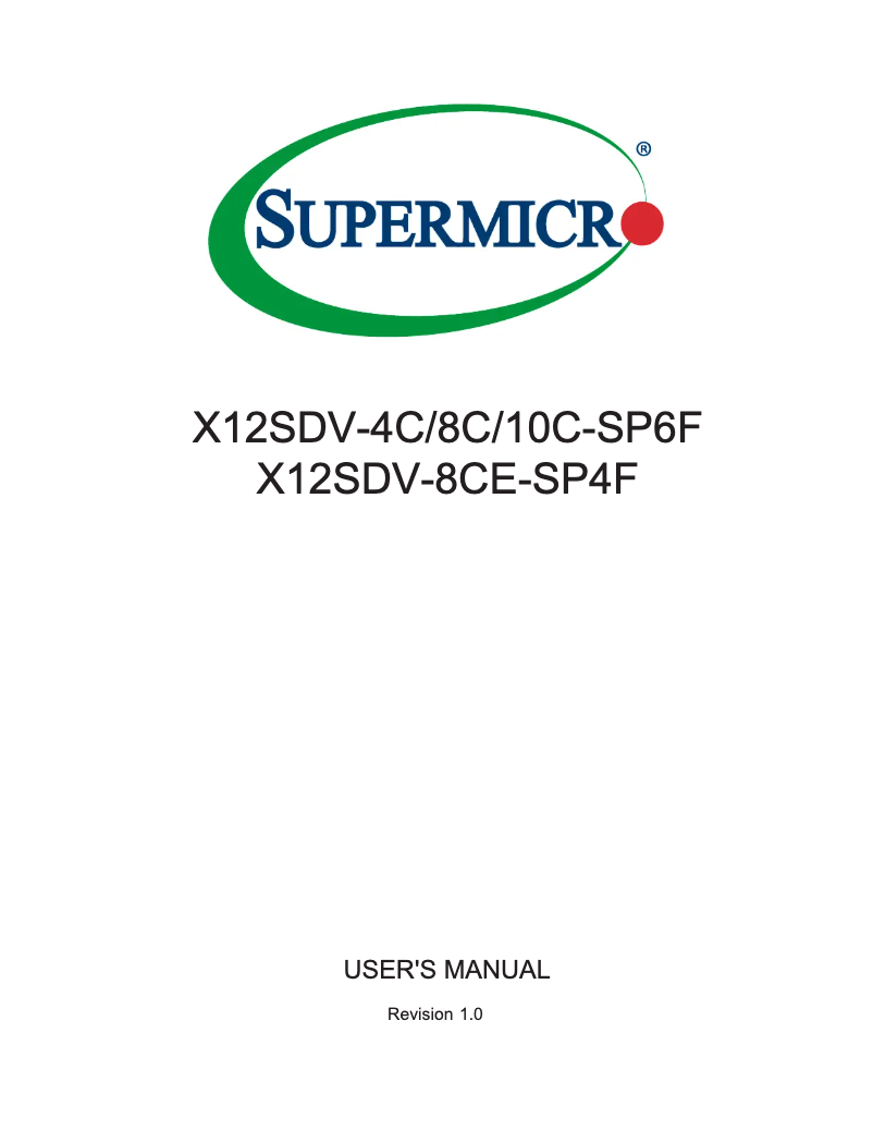 Page 1 de la notice Manuel utilisateur Supermicro X12SDV-10C-SP6F