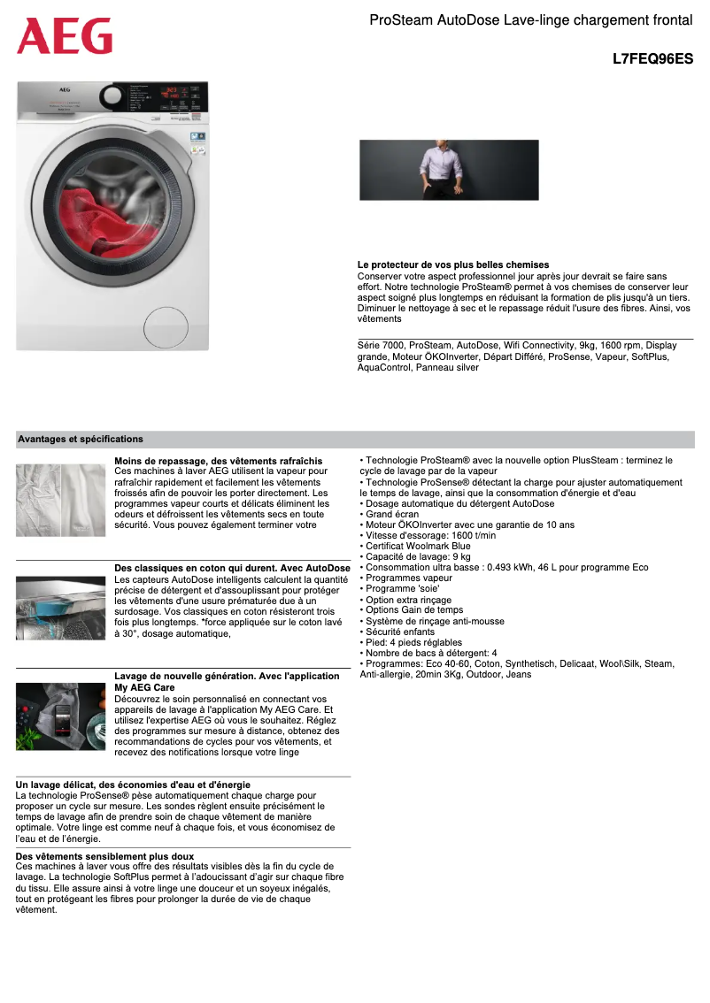Page n°1 - Fiche technique AEG L7FEQ96ES