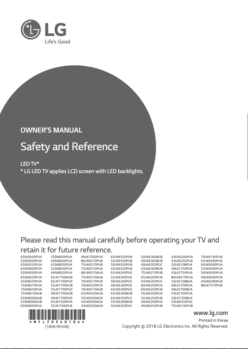 Page 1 de la notice Manuel utilisateur LG 70UK6550PUA