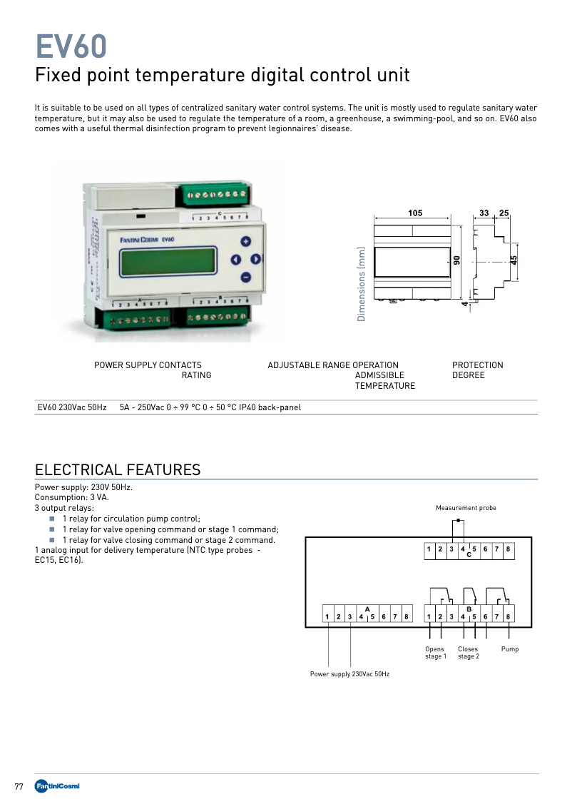 Page 1 de la notice Fiche technique Fantini Cosmi EV60