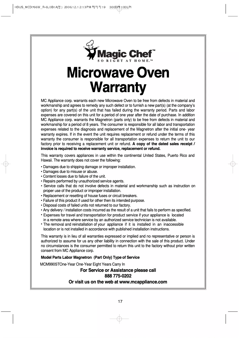 Image de la première page du manuel de l'appareil MCM990ST