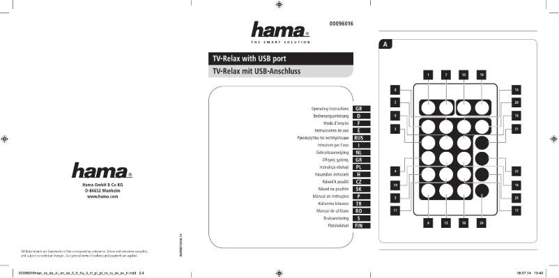 Page n°1 - Manuel utilisateur Hama TV-Relax