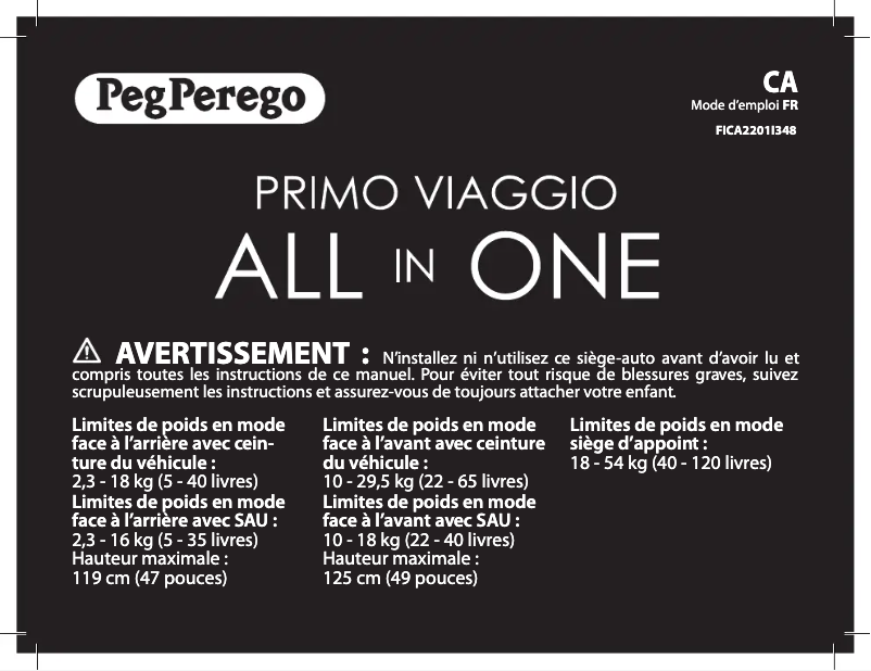 Page n°1 - Manuel utilisateur Peg Perego Primo Viaggio All in One