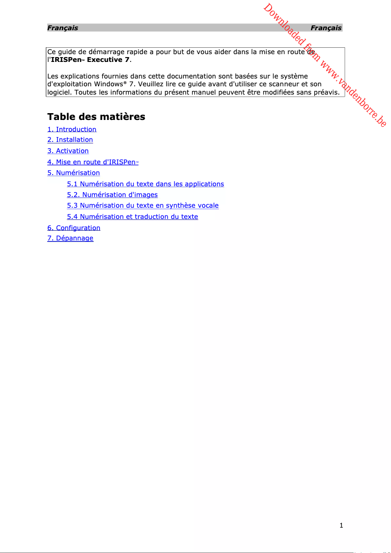 Imagen de la primera página del manual del dispositivo IRISPen Executive 7