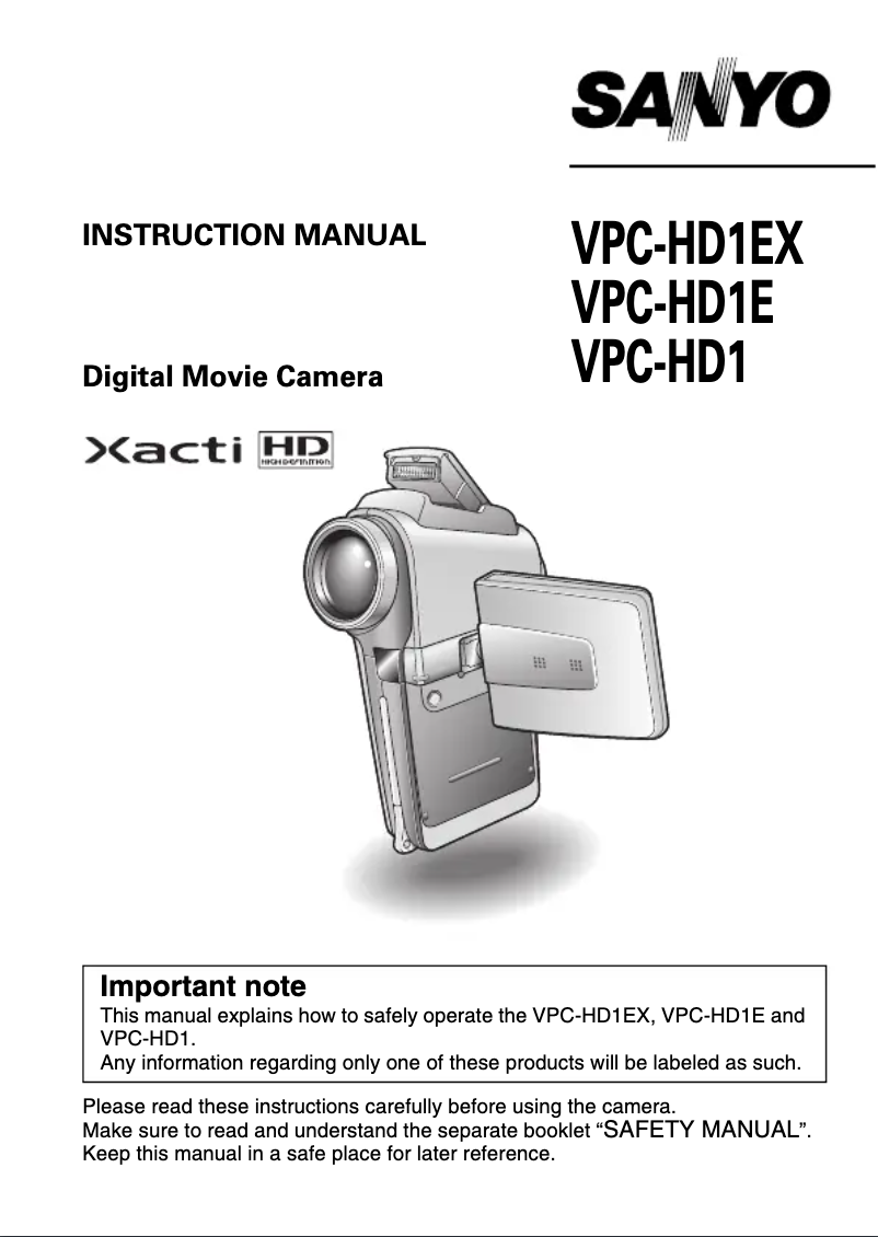Image de la première page du manuel de l'appareil Xacti VPC-HD1EX