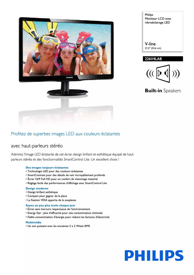 Página 1 del manual Ficha técnica Philips 226V4LAB