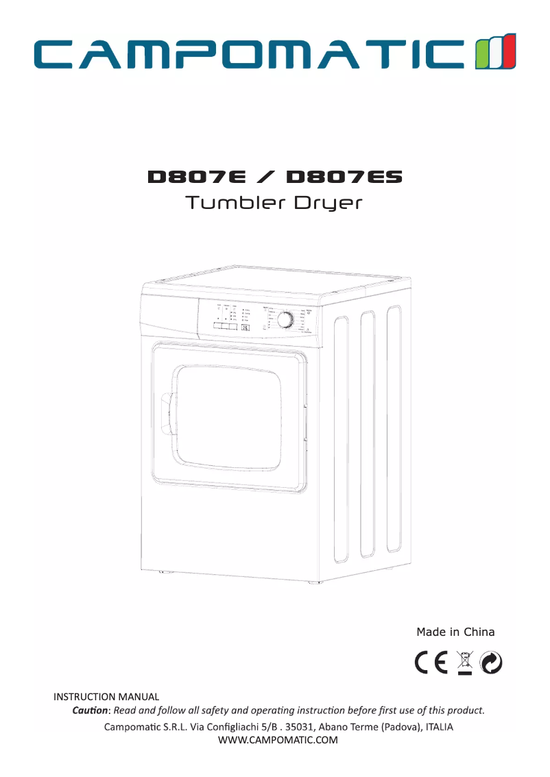 Image de la première page du manuel de l'appareil D807E