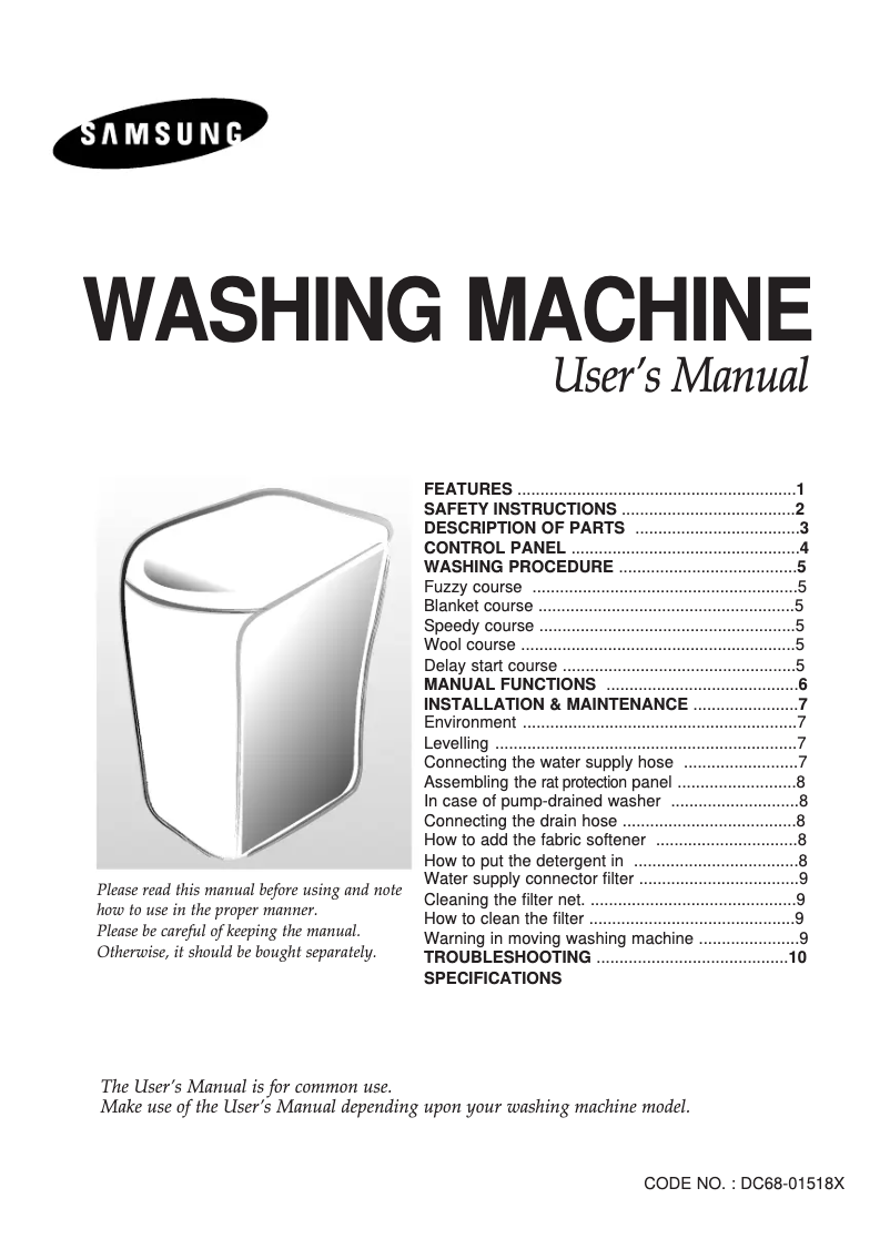 Page n°1 - Manuel utilisateur Samsung WA15G2Q1