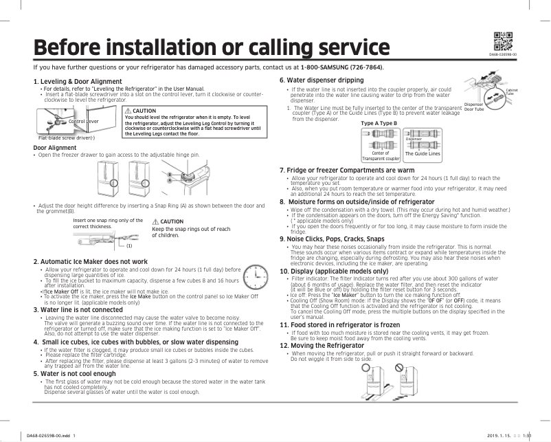 Page 1 de la notice Guide d'installation Samsung RF32CG5410B1