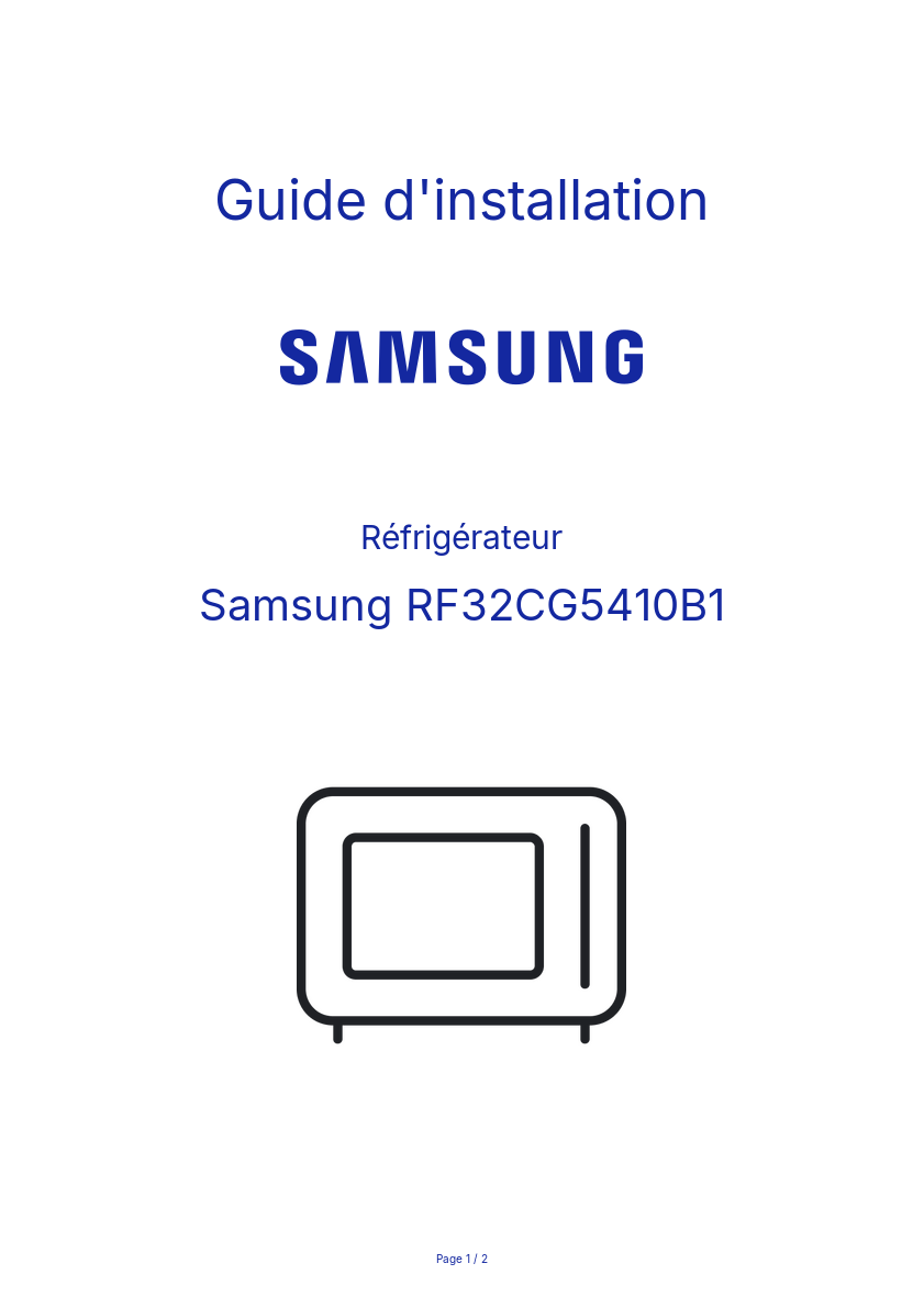 Page n°1 - Guide d'installation Samsung RF32CG5410B1