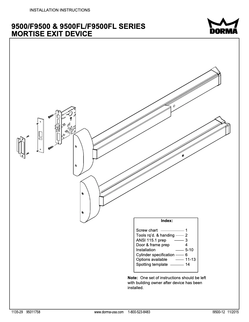 Page 1 de la notice Manuel utilisateur Dormakaba 9500