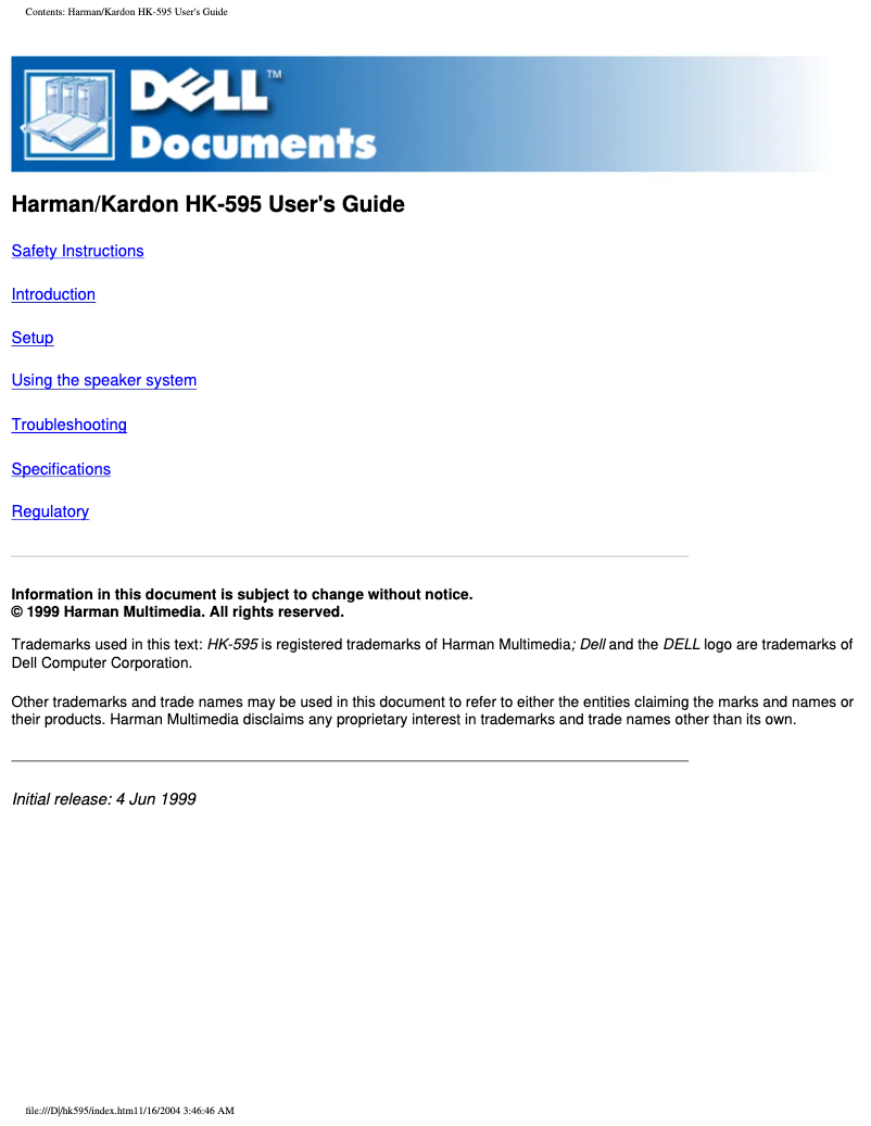 Page 1 de la notice Manuel utilisateur Harman Kardon HK-595