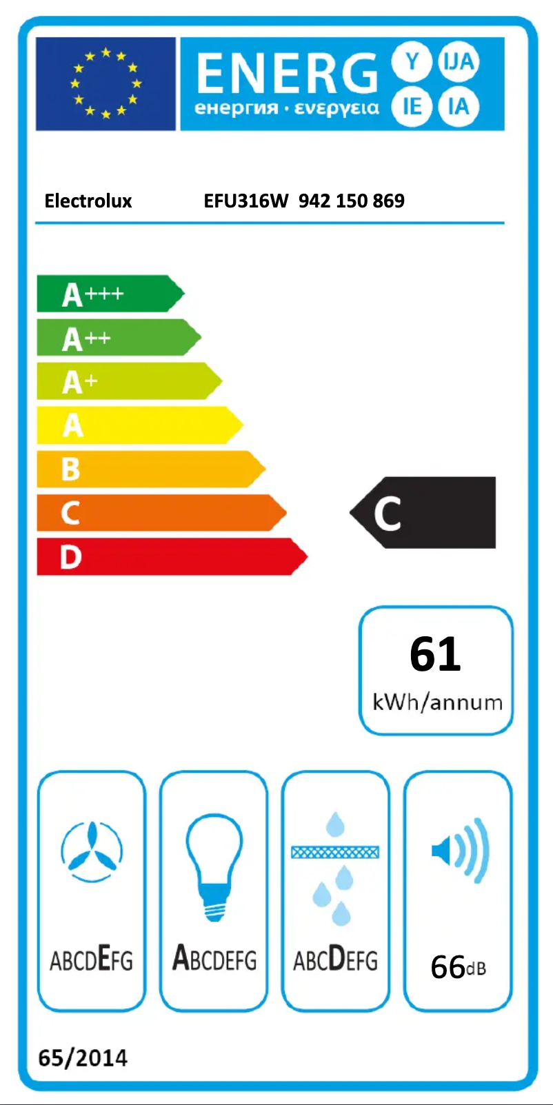 Page n°1 - Label énergétique Electrolux EFU316W