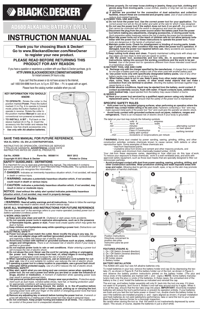 Page 1 de la notice Manuel utilisateur Black & Decker AD600