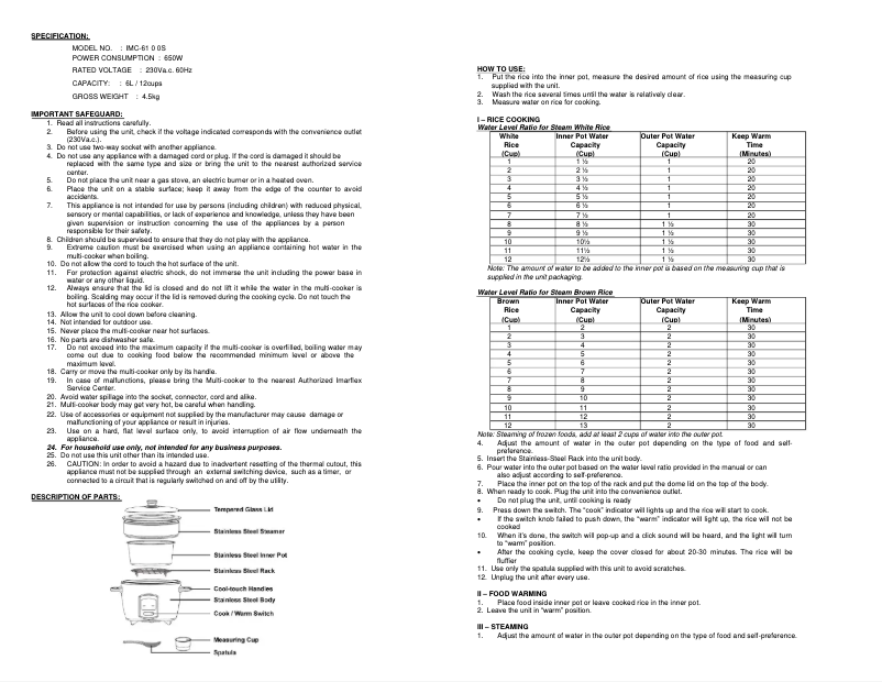 Page 1 de la notice Manuel utilisateur Imarflex IMC-6100S