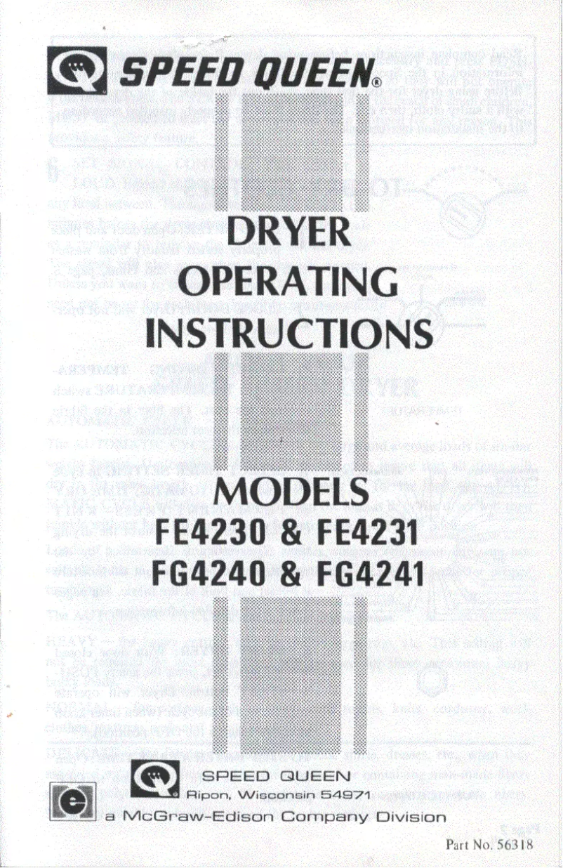 Page 1 de la notice Manuel utilisateur Speed Queen FG4241