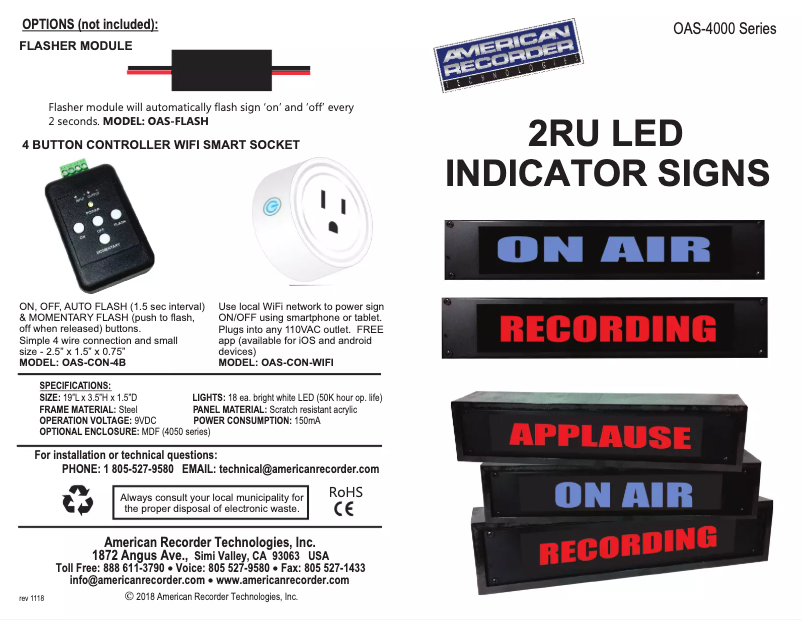 Page 1 de la notice Manuel utilisateur American Recorder OAS-4065