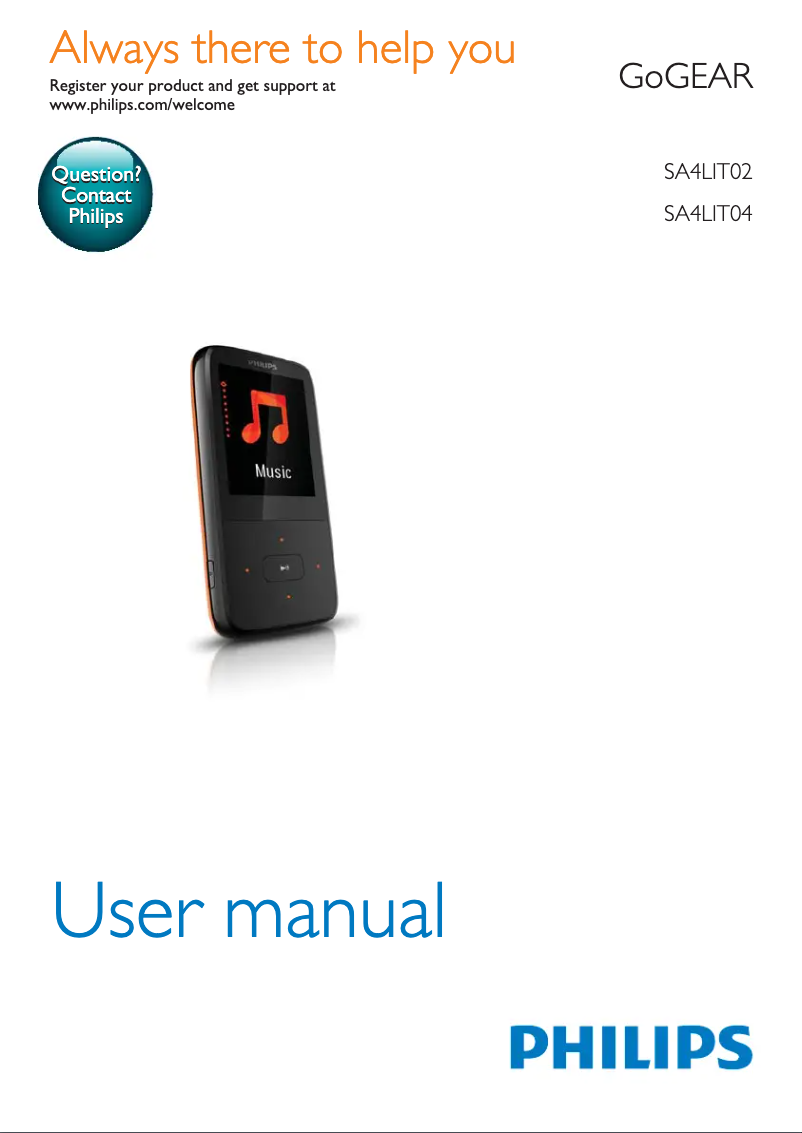 Page 1 de la notice Manuel utilisateur Philips GoGear SA4LIT04