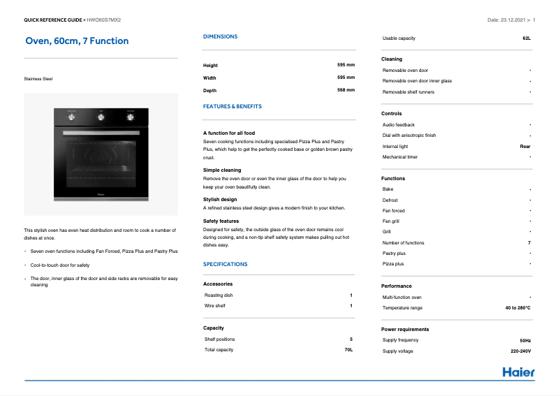 Page n°1 - Guide d'installation Haier HWO60S7MX2