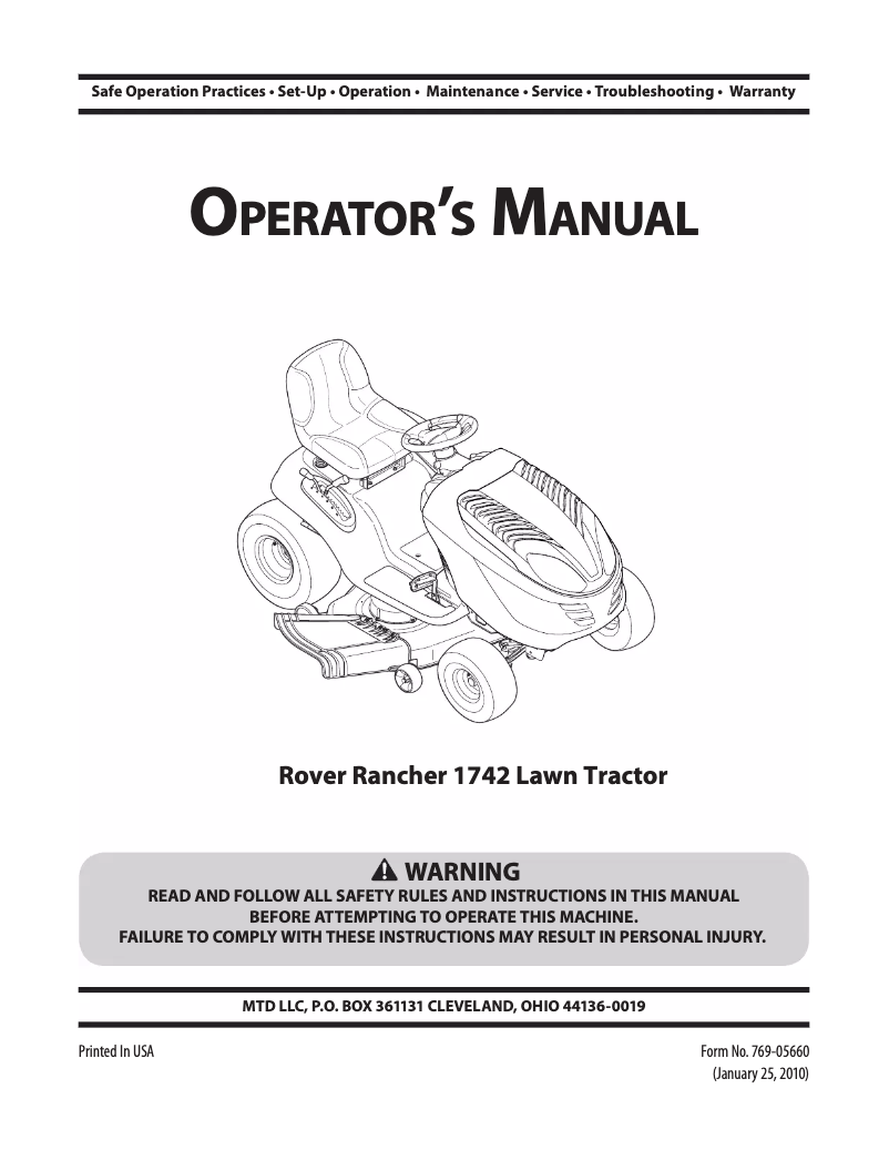 Page 1 de la notice Manuel utilisateur Rover Rancher 547/38