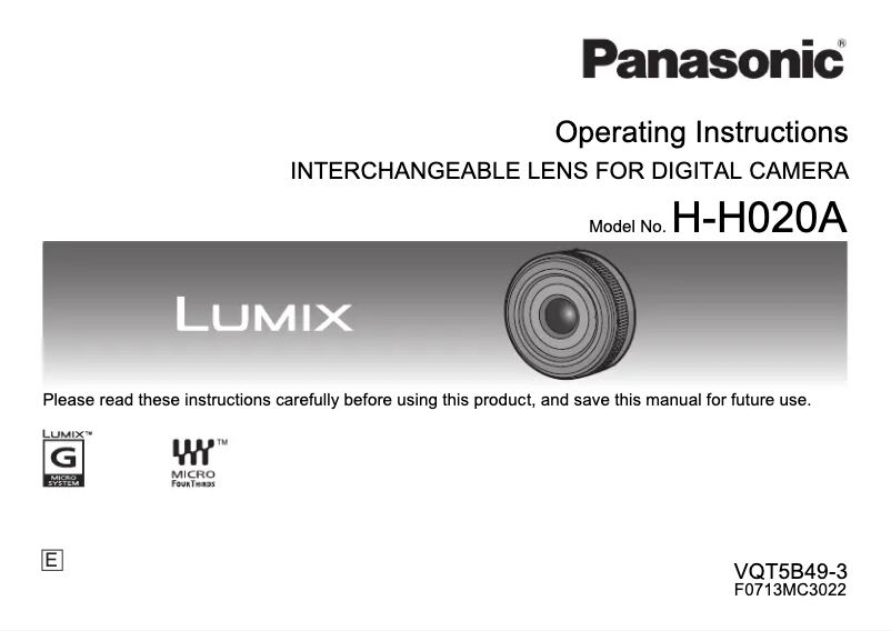 Page 1 de la notice Manuel utilisateur Panasonic Lumix H-H020A