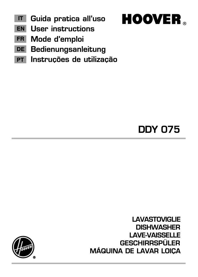 Page n°1 - Manuel utilisateur Hoover DDY 075/E