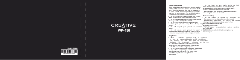 Page 1 de la notice Manuel utilisateur Creative WP-450