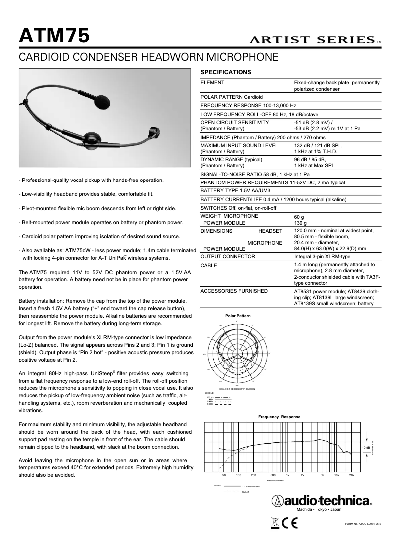 Page 1 de la notice Manuel utilisateur Audio-Technica ATM75