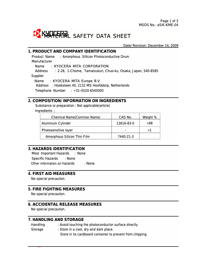 Page 1 de la notice Instructions de sécurité Kyocera FS-2000D