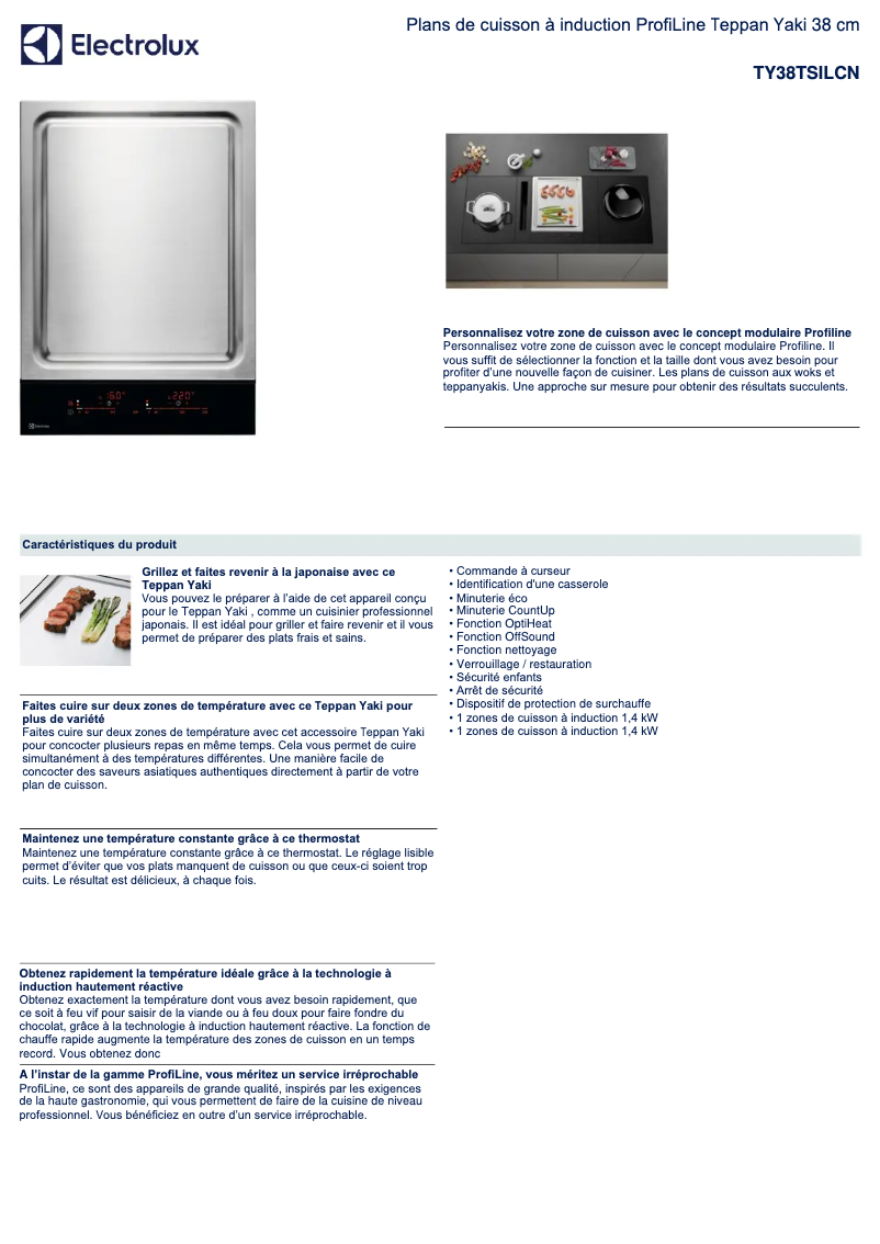 Page 1 de la notice Fiche technique Electrolux TY38TSILCN