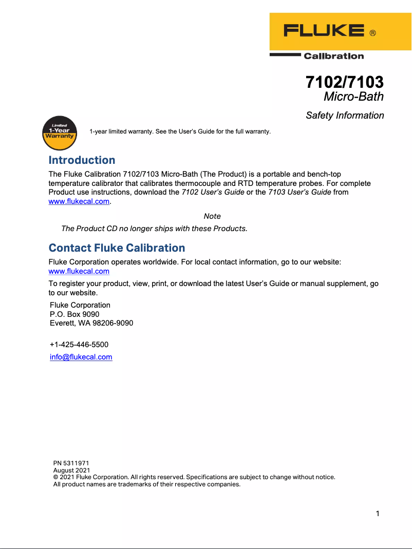 Page n°1 - Instructions de sécurité Fluke 7103