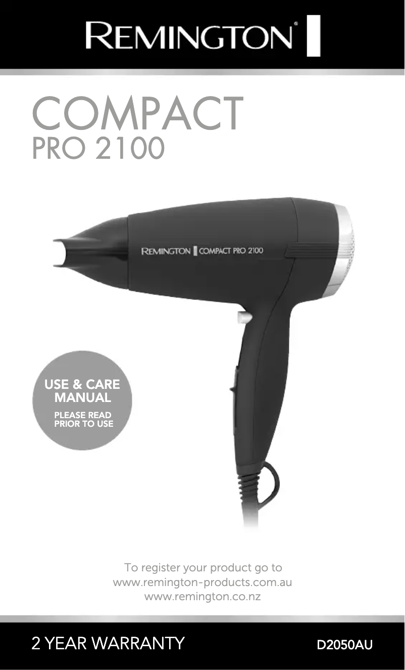 Page 1 de la notice Manuel utilisateur Remington Compact Pro 2100 D2050AU