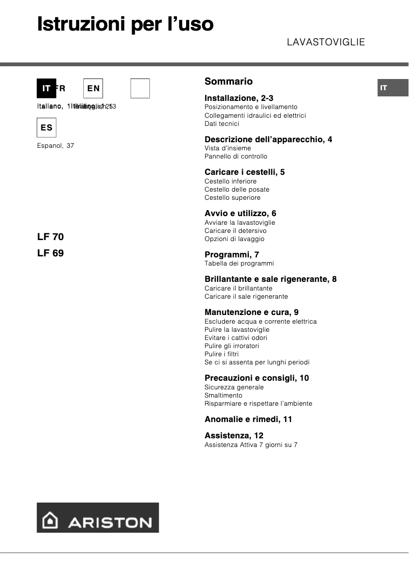 Page 1 de la notice Manuel utilisateur Hotpoint Ariston lf 69 fr