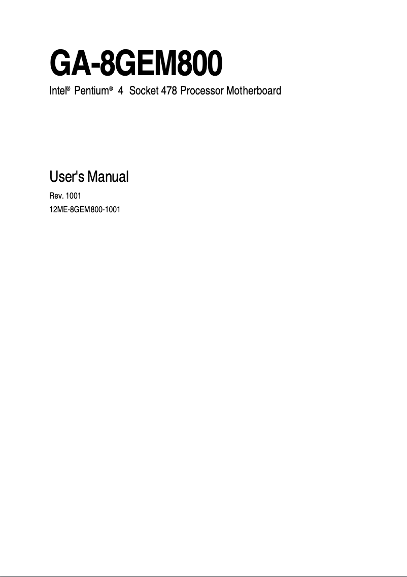 Page n°1 - Manuel utilisateur Gigabyte GA-8GEM800