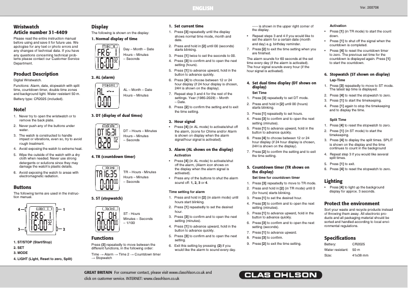 Page 1 de la notice Manuel utilisateur Prologue 31-4409