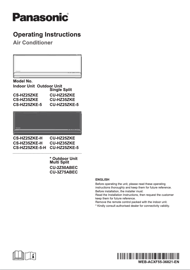 Page 1 de la notice Manuel utilisateur Panasonic CUHZ35ZKE