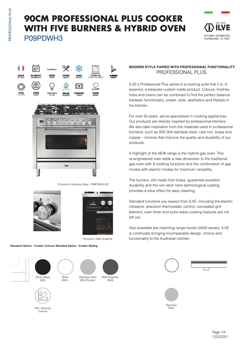 Page n°1 - Fiche technique Ilve P09PDWH3BK