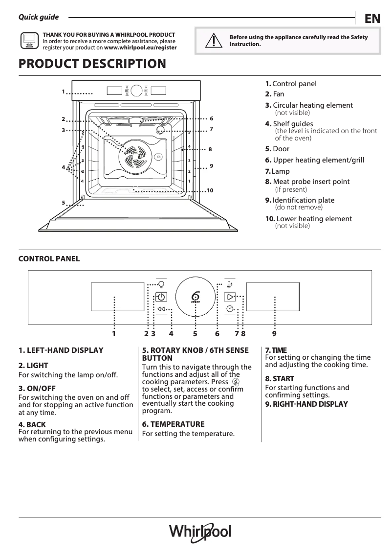 Page 1 de la notice Manuel d'utilisation et d'entretien Whirlpool AKZ9 6290 NB
