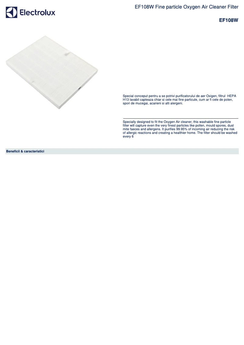 Page n°1 - Fiche technique Electrolux EF108W