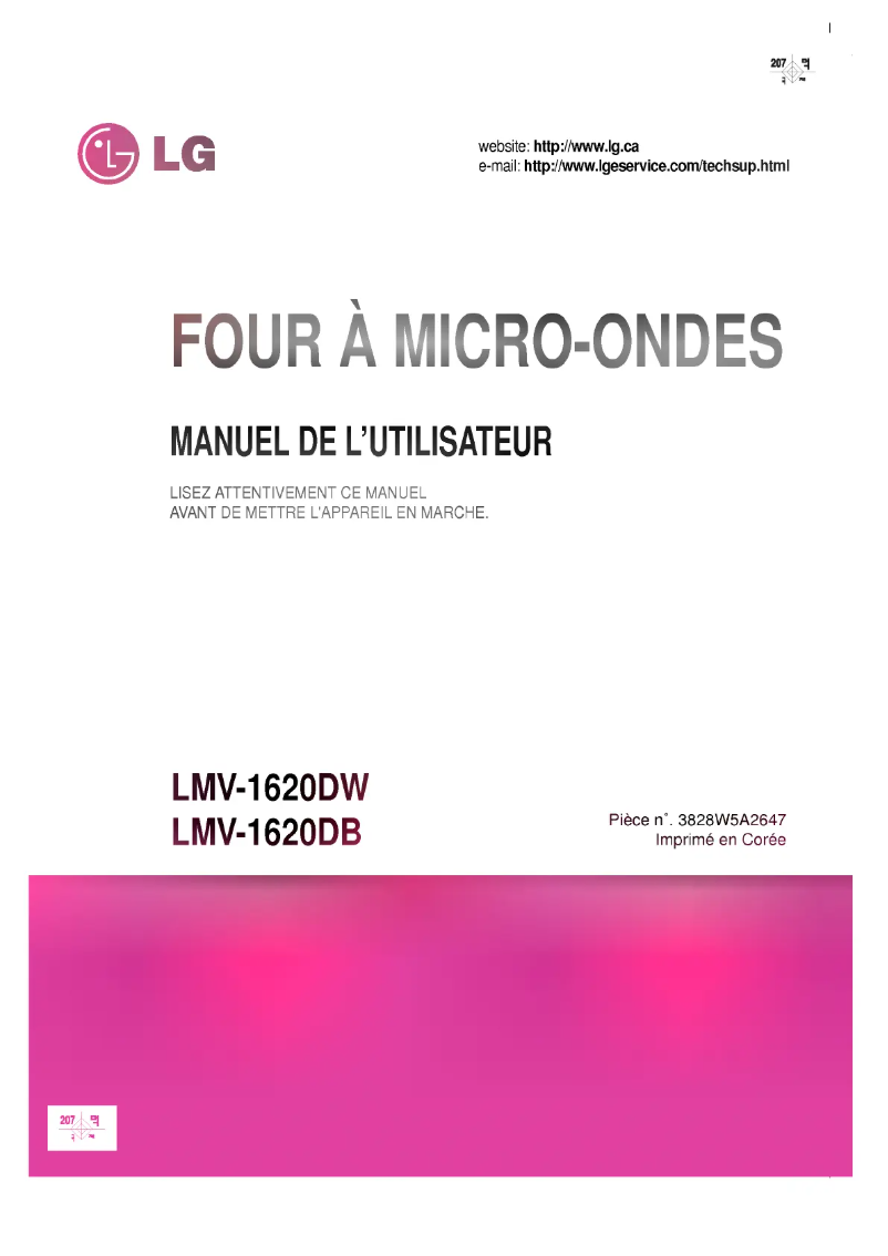 Page 1 de la notice Manuel utilisateur LG LMV-1620DW